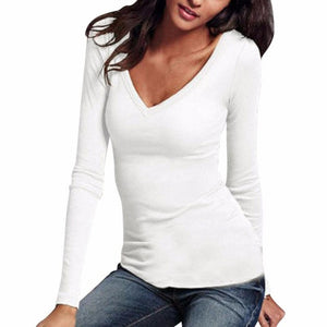 New Fashion Blouse Women Shirt Casual Tops Sexy Deep V Neck Long Sleeve Solid 5 Colors Elegant Ladies Blouses#LSW