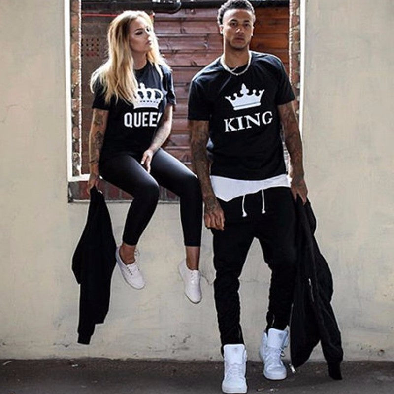 2018 NEW KING QUEEN Letter Printed Black Tshirts 2018 OMSJ Summer Casual Cotton Short Sleeve Tees Tops Brand Loose Couple Tops