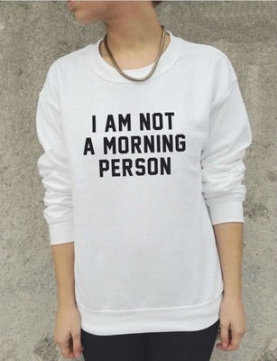 EAST KNITTING H1029 2017 Kpop I AM NOT A MORNING PERSON Black White Tracksuit Sweatshirts Women Hoodies Long Sleeve Top Pullover