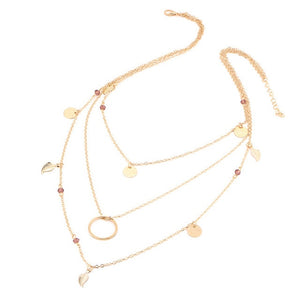 17KM Gold Color Star Moon Necklace for Women Multi Layer Leaf Steampunk Chokers Bohemian Body Blue Stone Colar Feminino