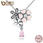 BAMOER 925 Sterling Silver Pink Heart Blossom Cherry Flower 45CM Pendants & Necklaces Women Sterling-Silver-Jewelry SCN046