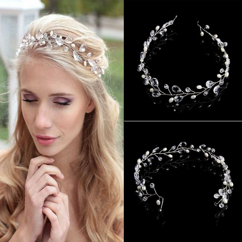New Vintage Faux Crystal Pearl Tiara Drop Bridal Headband Wedding Hair Accessories