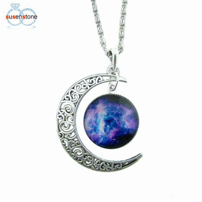 SUSENSTONE Antique Vintage Moon Time Necklace Sweater Chain Pendant Jewelry