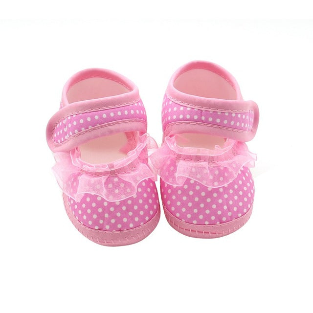 Newborn Baby Girls Booties Polka Dot Soft Sole Cotton First Walkers Moccasins Pink Red Purple
