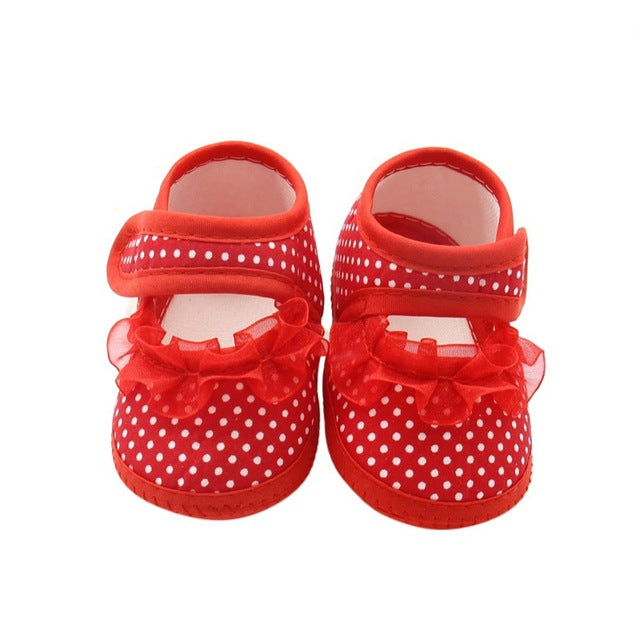 Newborn Baby Girls Booties Polka Dot Soft Sole Cotton First Walkers Moccasins Pink Red Purple
