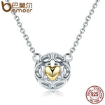 BAMOER Genuine 925 Sterling Silver My One True Love Pendant Necklaces for Women Openwork Heart Abundance Of Love Jewelry SCN079
