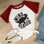 T-Shirts Women Short Sleeve Raglan Winosaur Dinosaur Print O-Neck Female Tops Summer Fashion Casual T Shirt Ladies Tops Tees