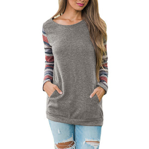 Women O-Neck Long Sleeve Sweatshirt Pullover Pocket Tops Blouse Shirt