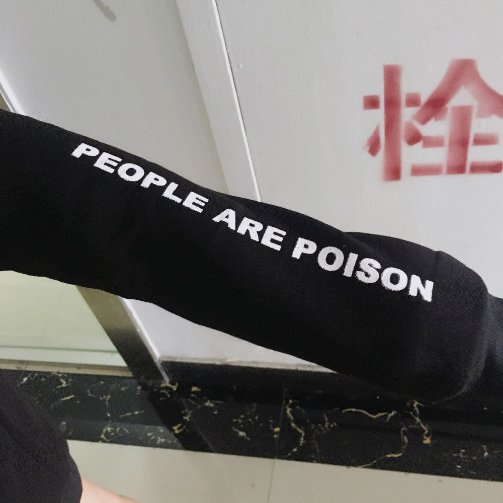 Women People Are Poison Sleeve Embroidery Rose Hoodie Sweatshirt Blouse Tops