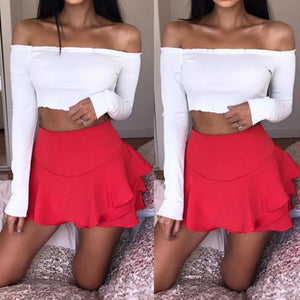 Womens Off Shoulder Crop Tops Frill Bralet Boobtube Jumper Tops Blouses