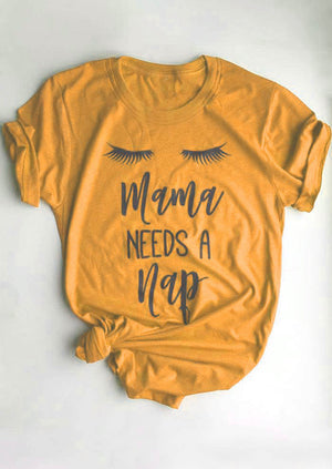 Mama Needs A Nap T-Shirt Tumblr Short Sleeve Letter Tops Eye Nap Tee Hipster Mom Shirt mothday's Dy gift t shirt yellow clothes