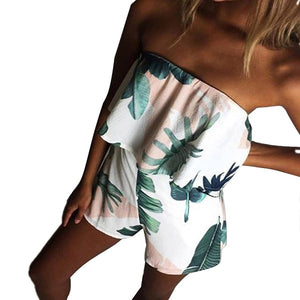 ELSVIOS Women Rompers print  lace Jumpsuit Summer Short pleated Overalls Jumpsuit Female chest wrapped strapless Playsuit