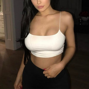 Summer Sexy Female Crop Tops 95% Cotton Women Sleeveless Straps Tank Top Solid Fitness Lady Camis Casual White Black Top W1