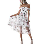 DeRuiLaDy Women Elegant Flower Print Backless Dress Sexy Off Shoulder Summer Long Dresses Fashion Casual Party Dress vestidos