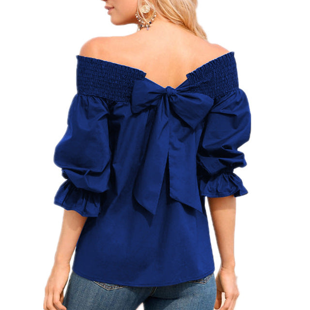 Celmia 2018 Sexy Off Shoulder Tops Spring Summer Strapless Women Blouse Bowknot Slash Neck Shirts Casual Loose Blusas Plus Size