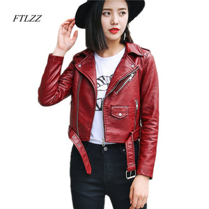 Ftlzz Pu Leather Jacket Women Fashion Bright Colors Black Motorcycle Coat Short Faux Leather Biker Jacket Soft Jacket Female