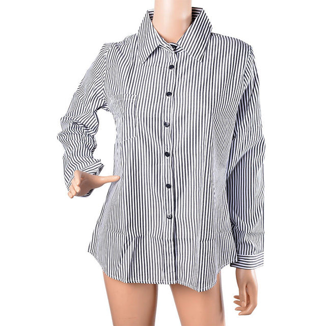 LASPERAL 2018 New Autumn Women Striped Long Sleeve Shirt Turn-Down Collar Loose Blusas Femme Casual Tops Sexy Tee Plus Size 3XL