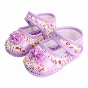 Infants Shies Baby Kids Bowknot Flower Printed Prewalker Cotton Fabric Shoes
