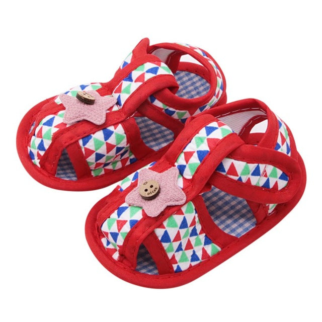 Summer Cotton Baby Shoes Baby Girl Hollow Plaid Soft-Soled Princess crib shoes Star heart floral insert prewalkers