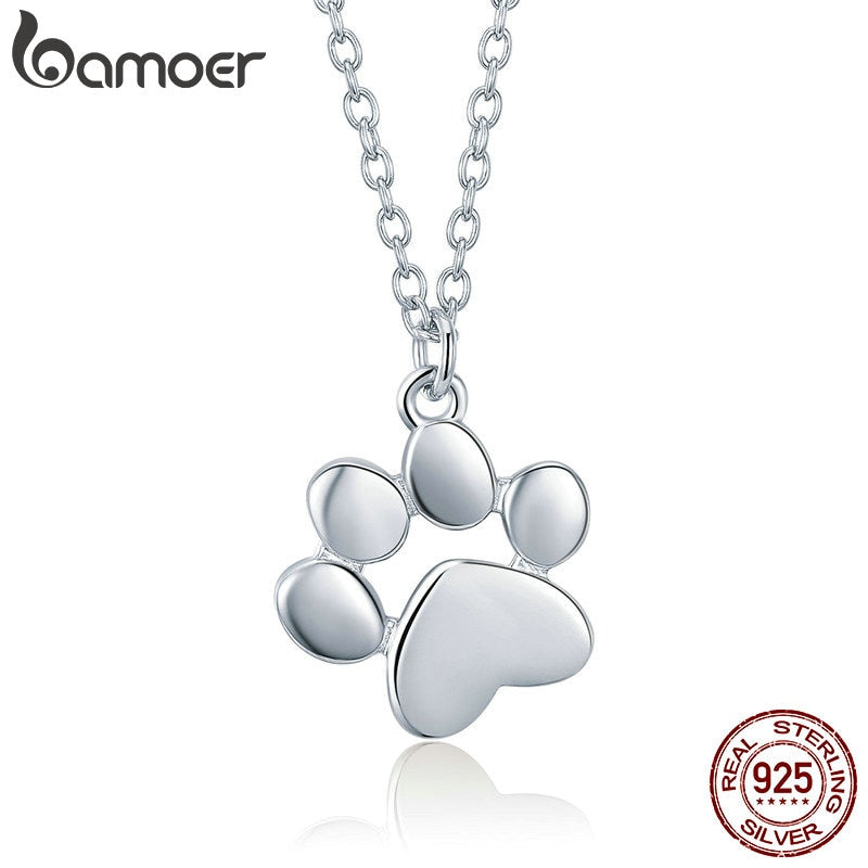 BAMOER Genuine 925 Sterling Silver Cute Animal Footprints Dog Cat Footprints Necklaces Pendants Women Silver Jewelry SCN275-2