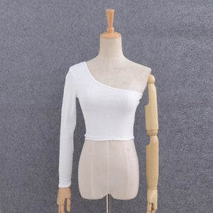 Off Shoulder Sexy Female Knitted Crop Top Women White Black Tops Streetwear Elastic Short T shirt Knitting Cropped Camis Tees