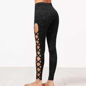 New Women Sexy Pencil Pants Leggings Hollow Out  High Waist  Fitness Workout Running Leggings Female Elastic Trousers
