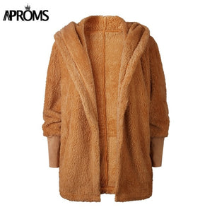 Aproms Candy Color Soft Teddy Jacket Women Autumn Loose Hooded Coats Winter Streetwear Open Style Warm Coats Outwear Female 2018