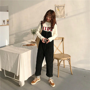 EXOTAO Corduroy Loose Casual Bodysuit for Female Retro Pocket Adjustable Lace Feminino Jumpsuits All Match Solid Lady Macacao