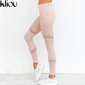 Kliou 2017 New Mesh Pattern Print Leggings fitness Leggings For Women Sporting Workout Leggins Elastic Trousers Slim PINK Pants