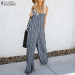 2018 ZANZEA Jumpsuits Women Wide Leg Pant Striped Casual Plus Size Overalls Sexy Deep V Neck Sleeveless Strappy Summer Trousers