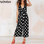Hot 2018 Summer Sexy V Neck Sleeveless Backless Dot Printed Jumpsuit Trousers Women Wide Leg Pants Bohemian Casual Overalls