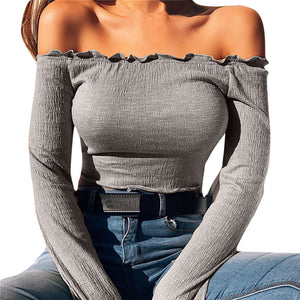 Women Off Shoulder Long Sleeve Loose Tops Casual Blouse T Shirt