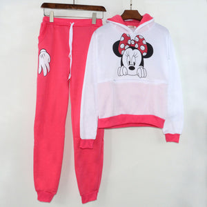 XUANSHOW Women Set Casual Sportswear Cute Ear Cartoon Mouse Printed With Hooded long-sleeved Suit Tenue Tracksuit  Femme