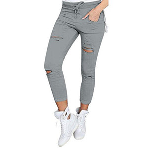 New 2018 Skinny Jeans Women Denim Pants Holes Destroyed Knee Pencil Pants Casual Trousers Black White Stretch Ripped Jeans