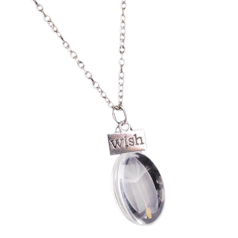 New Wish Glass Oval Dandelion Seeds Pendant Necklace Jewelry Silver Chain Charm