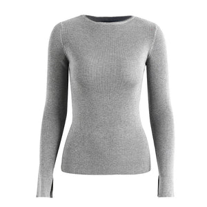 Simplee White knitted pullover sweater women Sexy elastic long sleeve knitting pullover Casual autumn winter jumper pullover