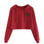 Women Hoodie Sweatshirt Jumper Sweater Crop Top Embroidery  Pullover Tops