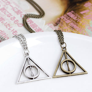 Retro Long Chain bronze Deathly Hollow Triangle pendant necklace