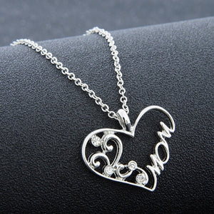 Fashion Charm Mother&#39;s Day Gift for Mom Friend Silver Diamond Plated Heart Necklace Pendant