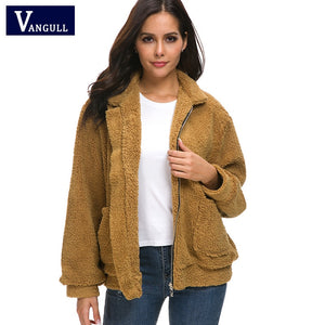 Vangull Faux Fur Warm Winter Coat Plus Size S-2XL Women Fashion Fluffy Shaggy Cardigan Bomber Jacket Lady Coats Zipper Outwear