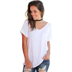 Summer Casual Women T-shirts Solid V-neck Short Sleeve Tees Loose Female Tops Basic Cotton Tshirts Plain White Black Red T shirt